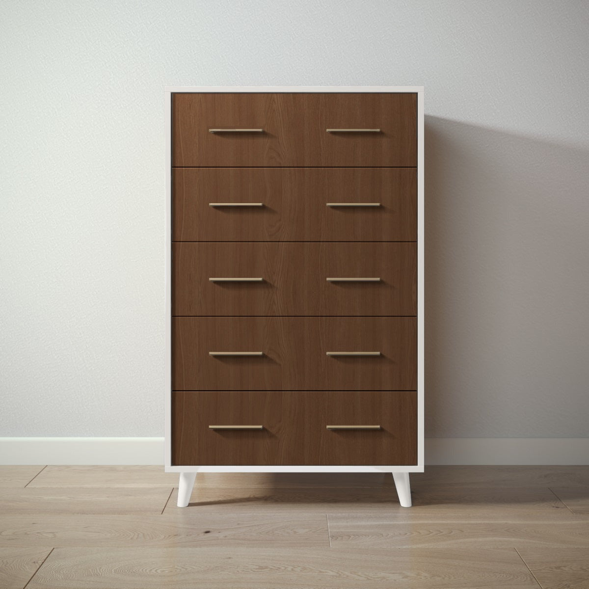 New York Tall Chest in Bianco Satinato / Nocello finish