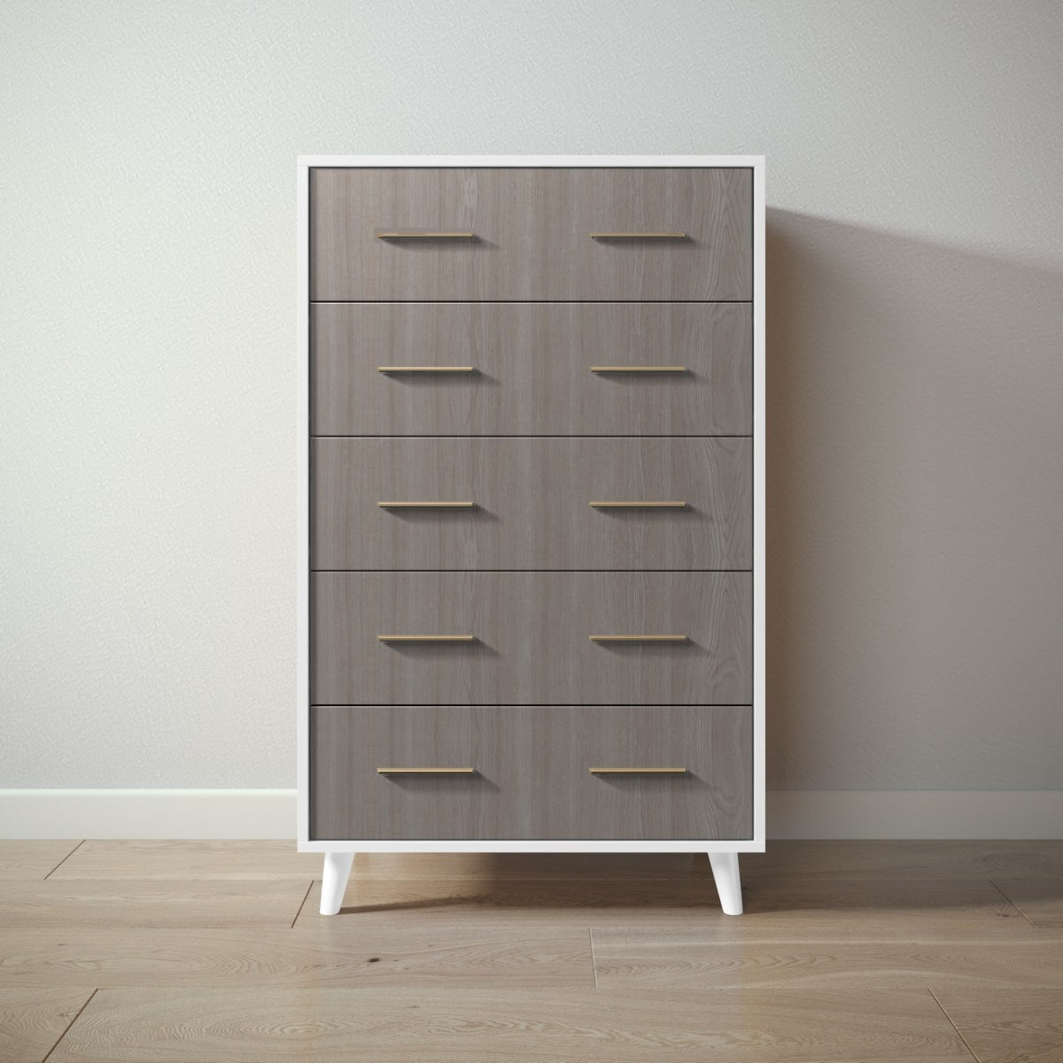 New York Tall Chest in Solid White / Aqua Grey finish