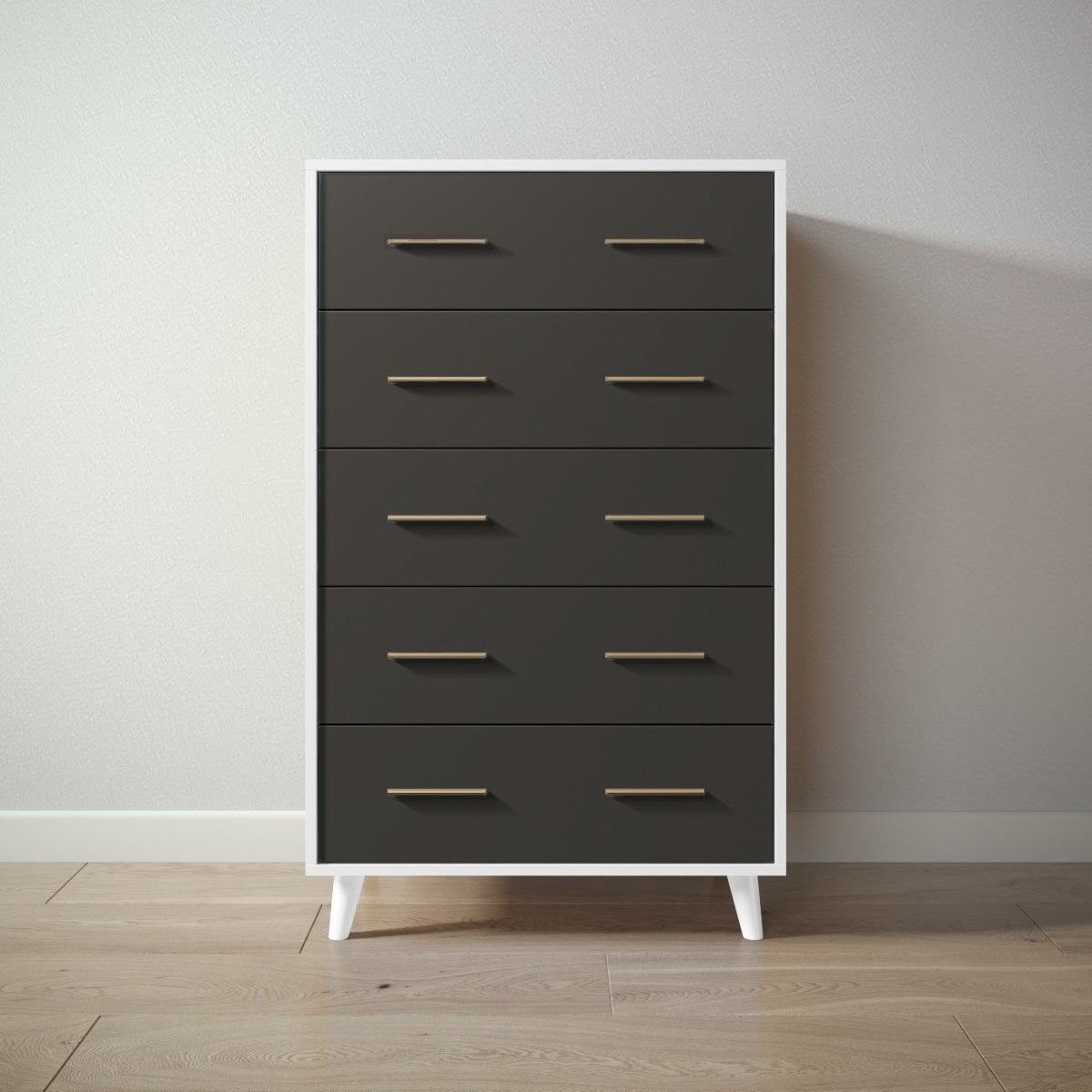 New York Tall Chest in Solid White / Peppercorn finish