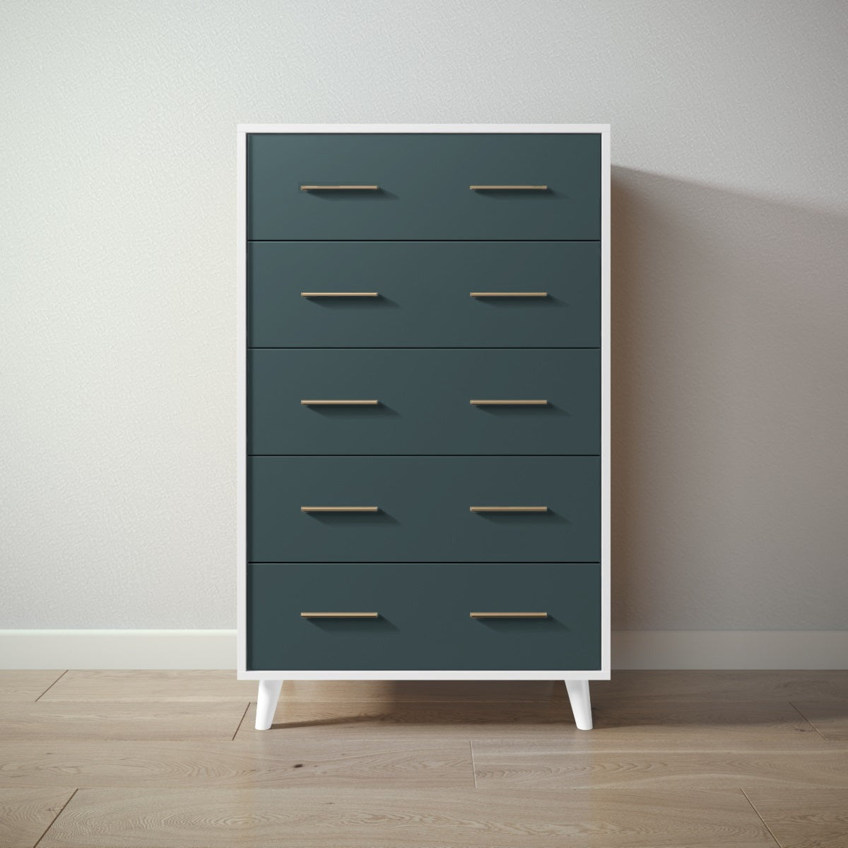 New York Tall Chest in Solid White / Rosemary finish