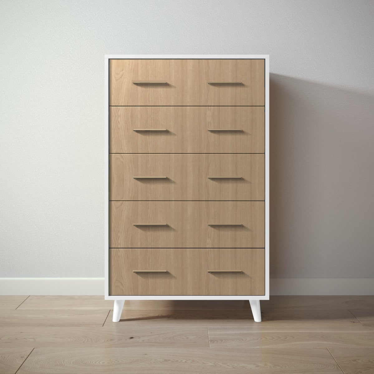 New York Tall Chest in Solid White / Sandstone finish