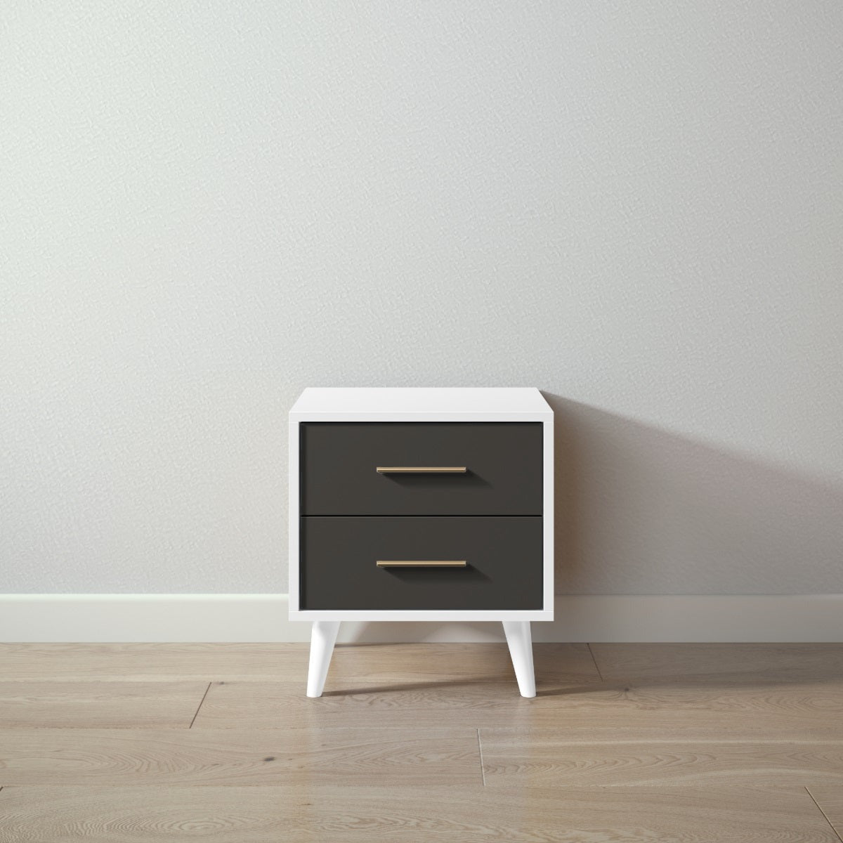 New York Nightstand in Solid White / Peppercorn finish