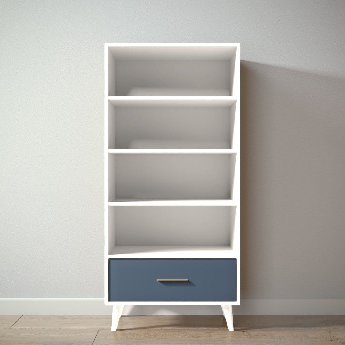 New York Bookcase in Bianco Satinato / Navy finish