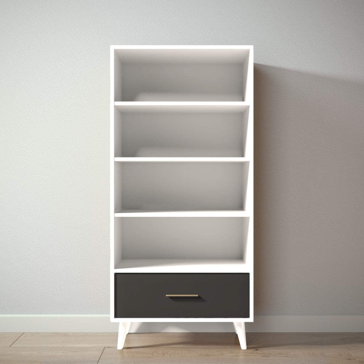 New York Bookcase in Bianco Satinato / Peppercorn finish
