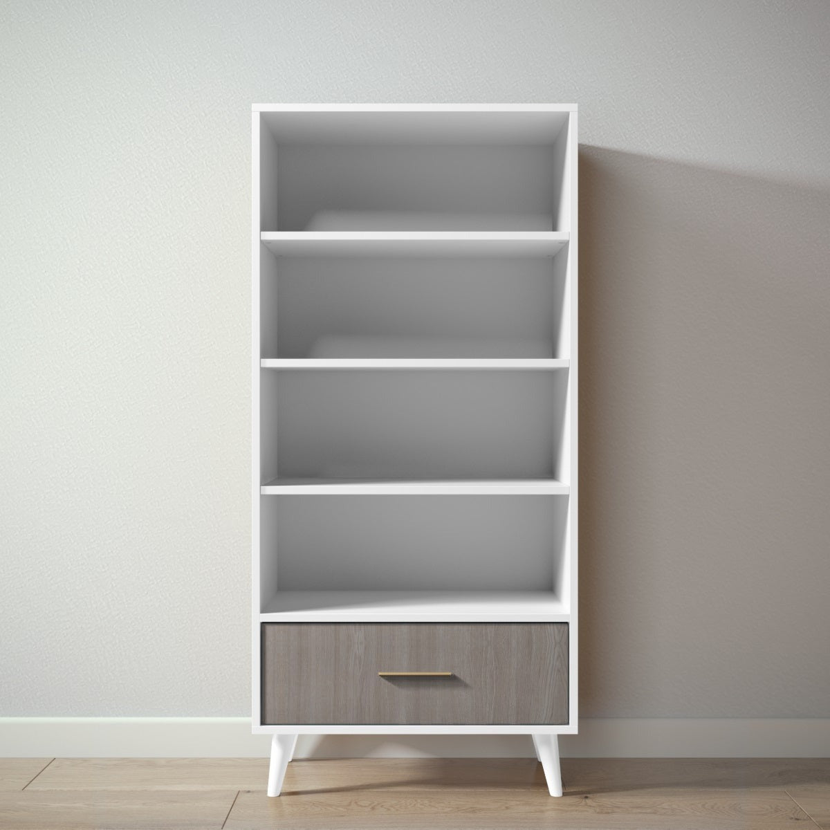 New York Bookcase in Solid White / Aqua Grey finish