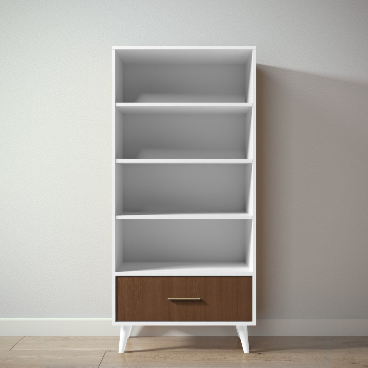 New York Bookcase in Solid White / Nocello finish