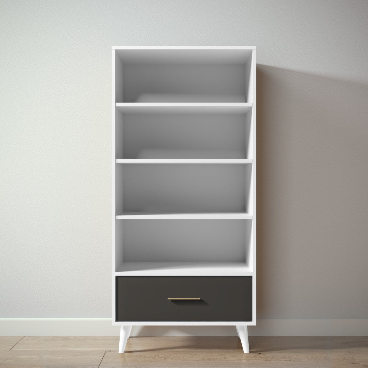 New York Bookcase in Solid White / Peppercorn finish