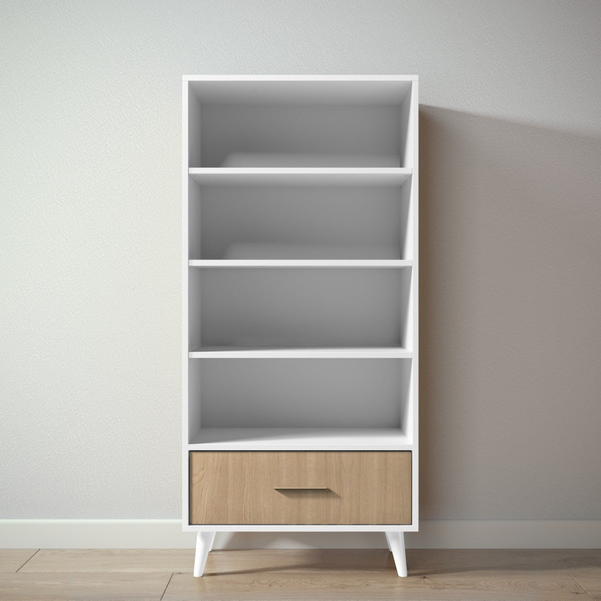 New York Bookcase in Solid White / Sandstone finish