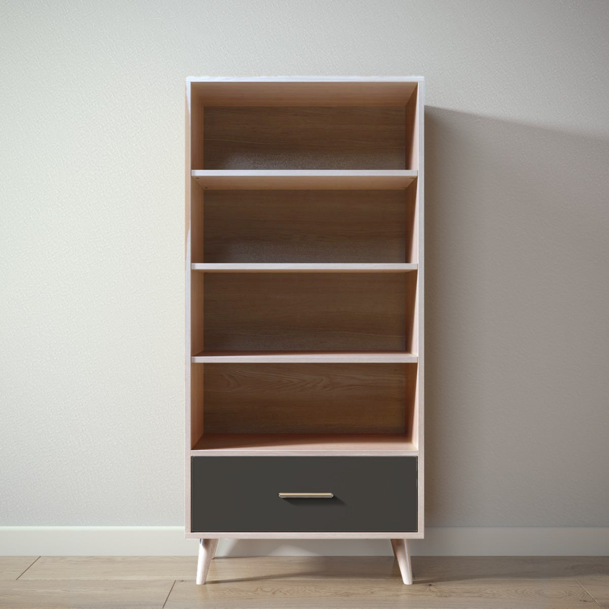 New York Bookcase in Washed White / Peppercorn finish