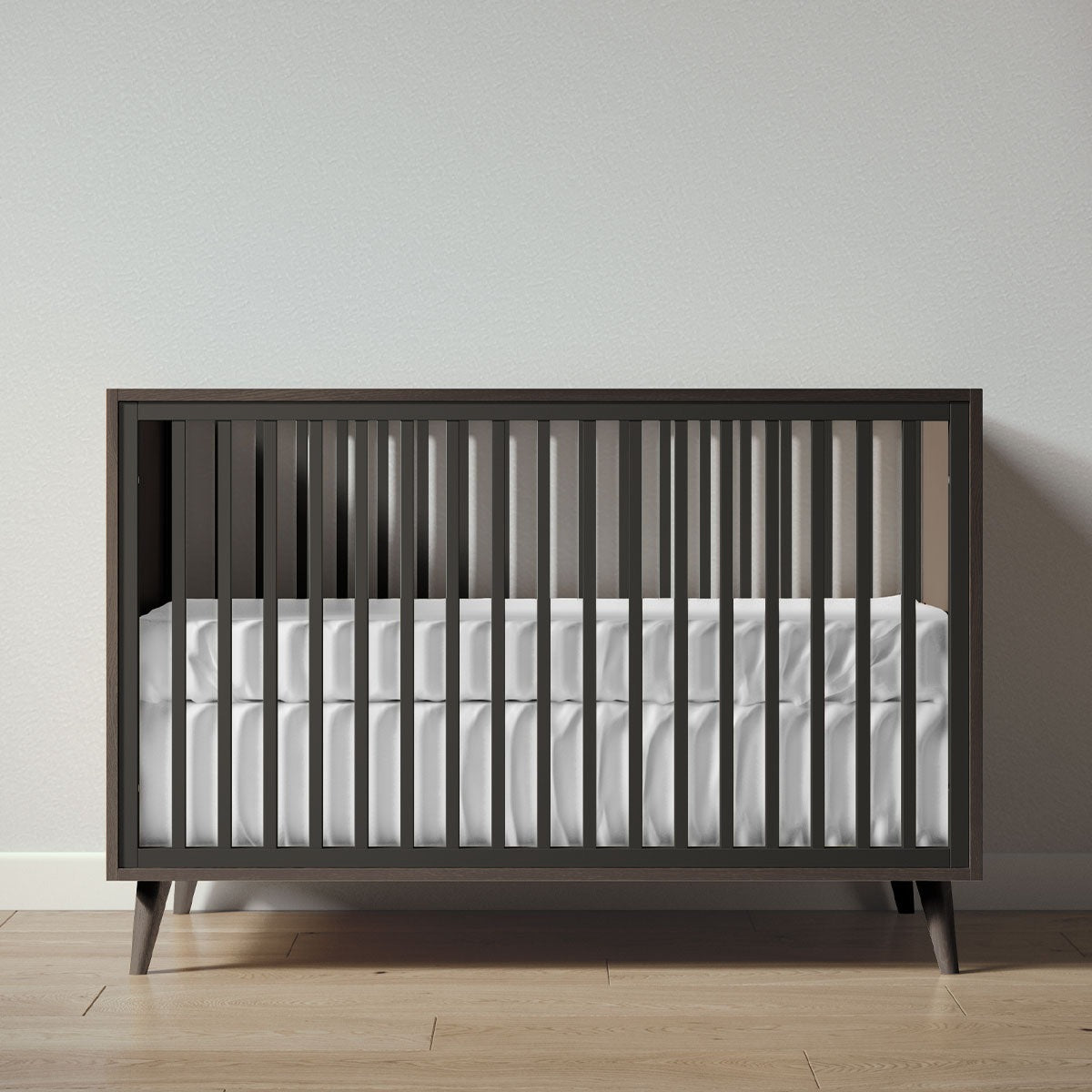New York Crib in Aqua Grey / Peppercorn finish