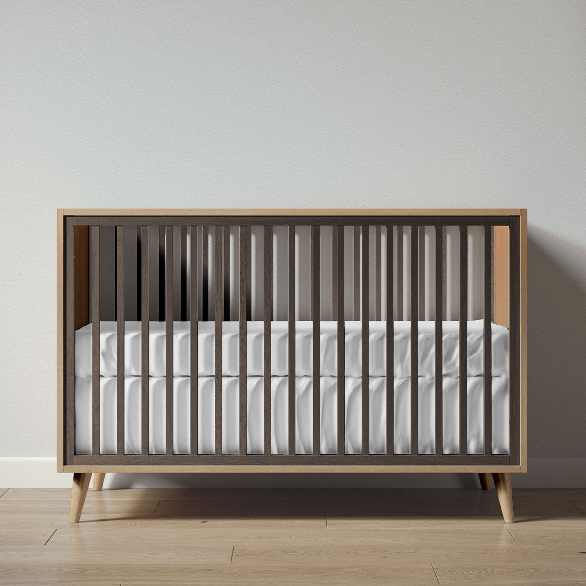 New York Crib in Sandstone / Aqua Grey finish