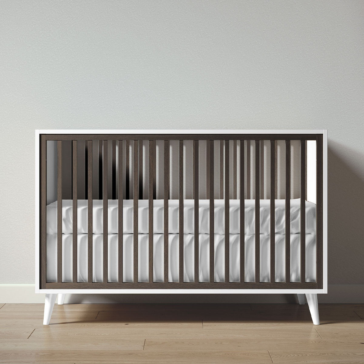 New York Crib in Solid White / Aqua Grey finish