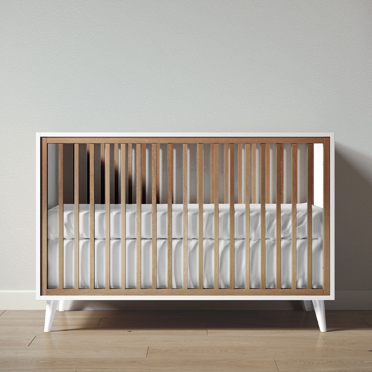 New York Crib in Solid White / Sandstone finish