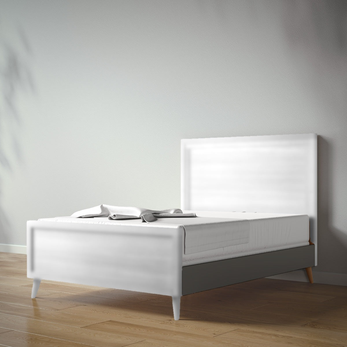 New York Full Bed in Solid White / Peppercorn finish