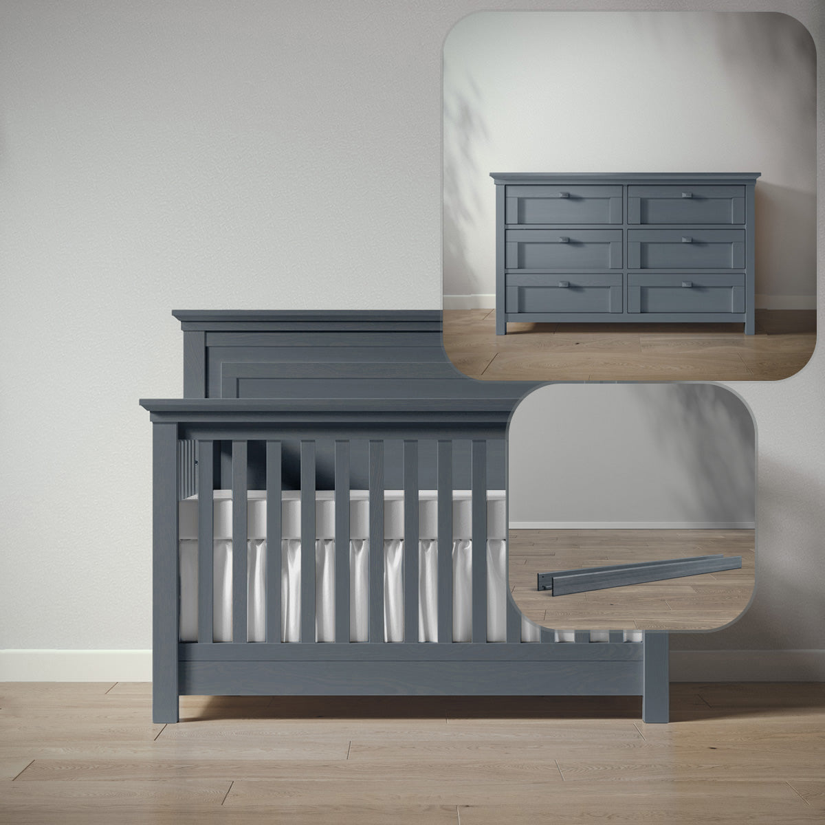 Karisma Crib and Dresser Set | CPSC Tested Nursery | 100% Solid Wood Aqua Gray Karisma Crib and Dresser Set | CPSC Tested Nursery | 100% Solid Wood Aqua Gray