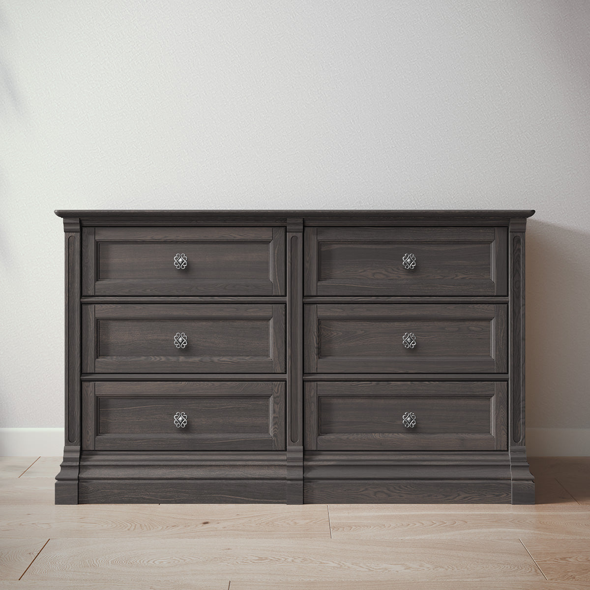 two tone grey dresser Imperio Double Dresser by Romina Furniture | 100% Solid Wood | GREENGUARD Aqua Gray / Celtic Knot