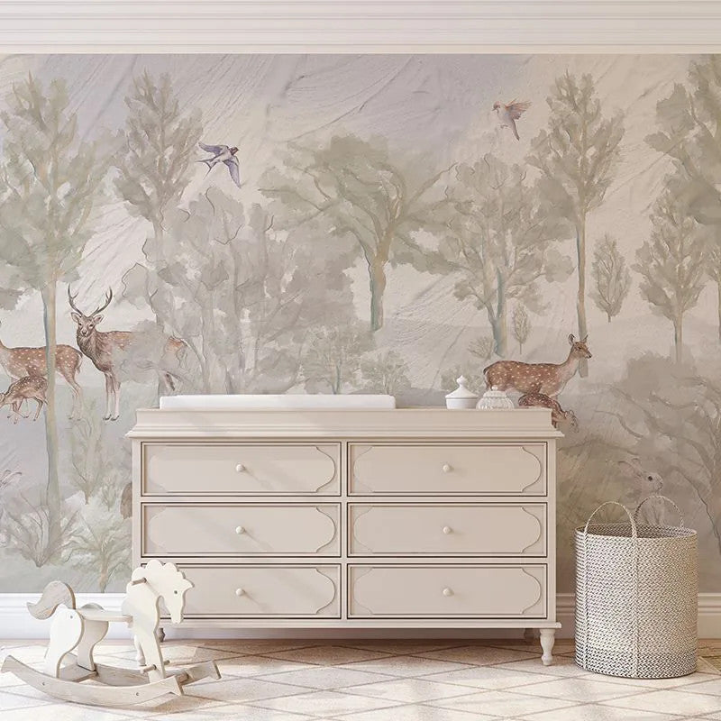 Foggy forest faun in color Wallpaper