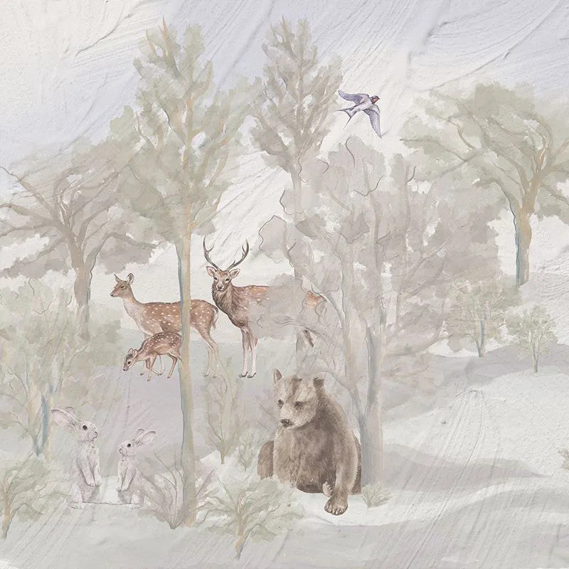 Foggy forest faun in color Wallpaper