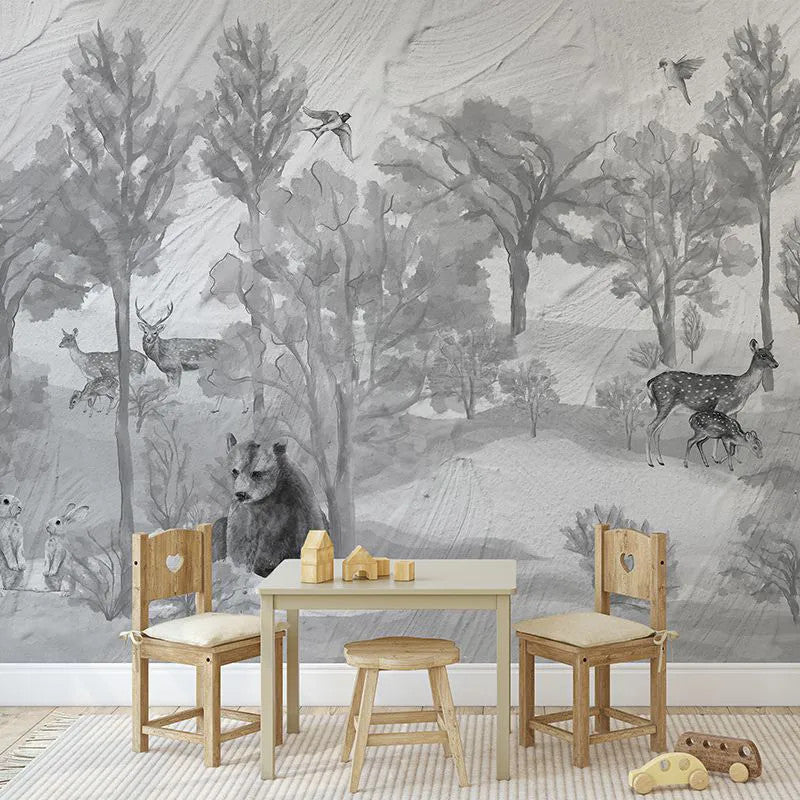 Foggy forest faun in grey Wallpaper