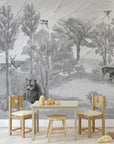 Foggy forest faun in grey Wallpaper