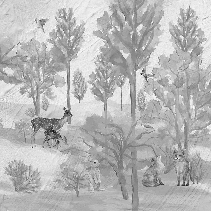 Foggy forest faun in grey Wallpaper