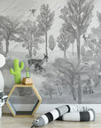 Foggy forest faun in grey Wallpaper