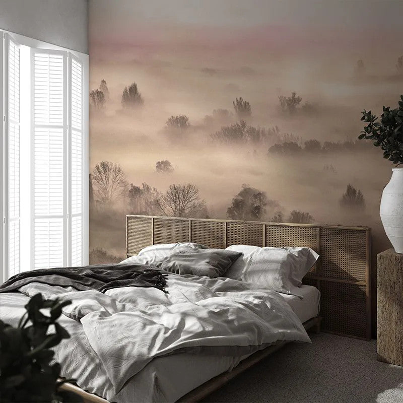 Foggy Landscape Peach Wallpaper