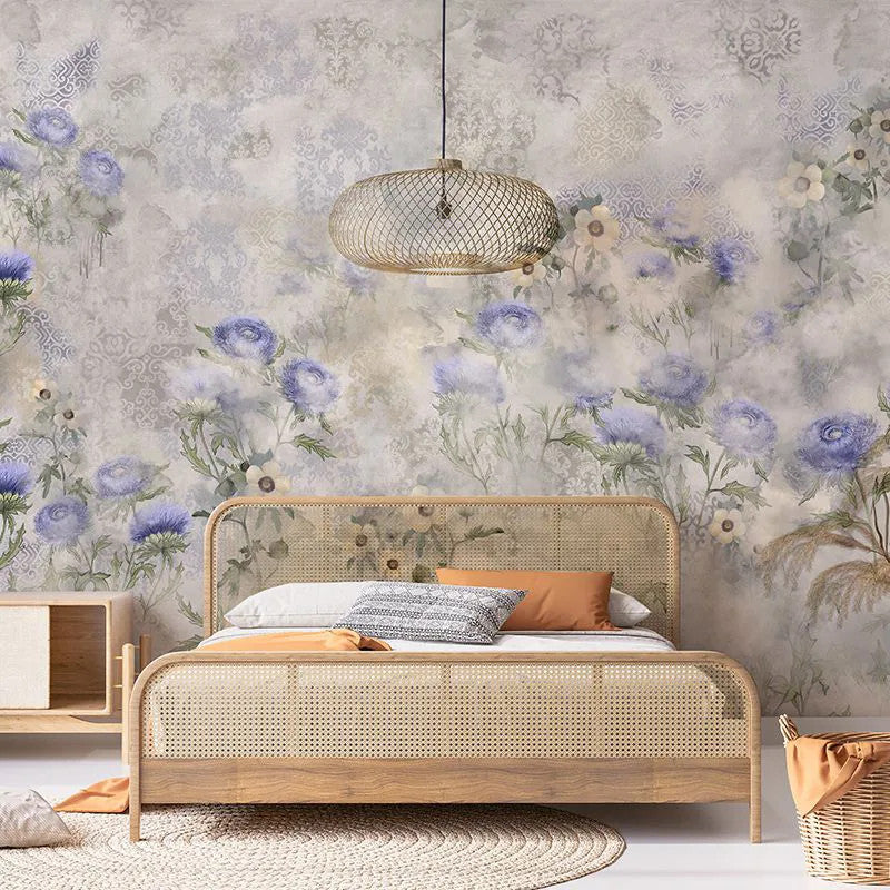 Indigo Carline Bouquet Field Wallpaper