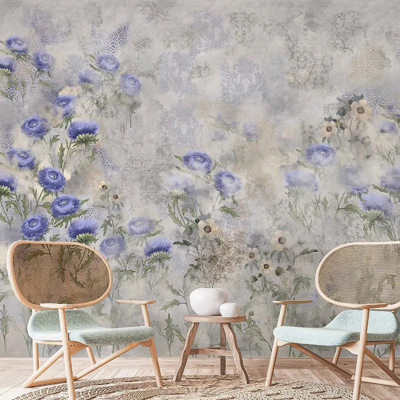 Indigo Carline Bouquet Field Wallpaper