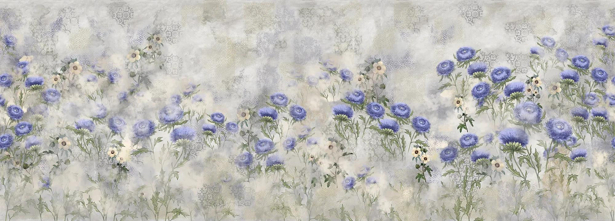 Indigo Carline Bouquet Field Wallpaper