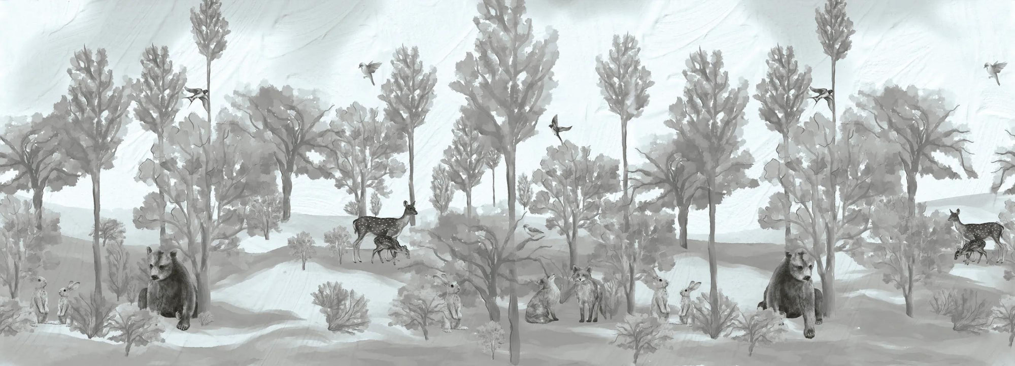 Foggy forest faun in grey Wallpaper