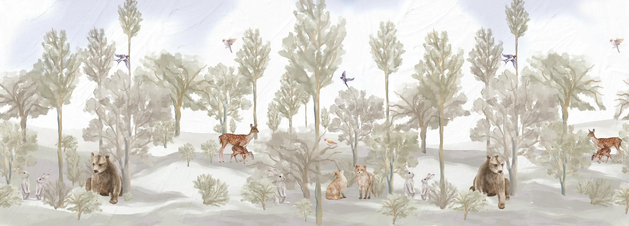 Foggy forest faun in color Wallpaper