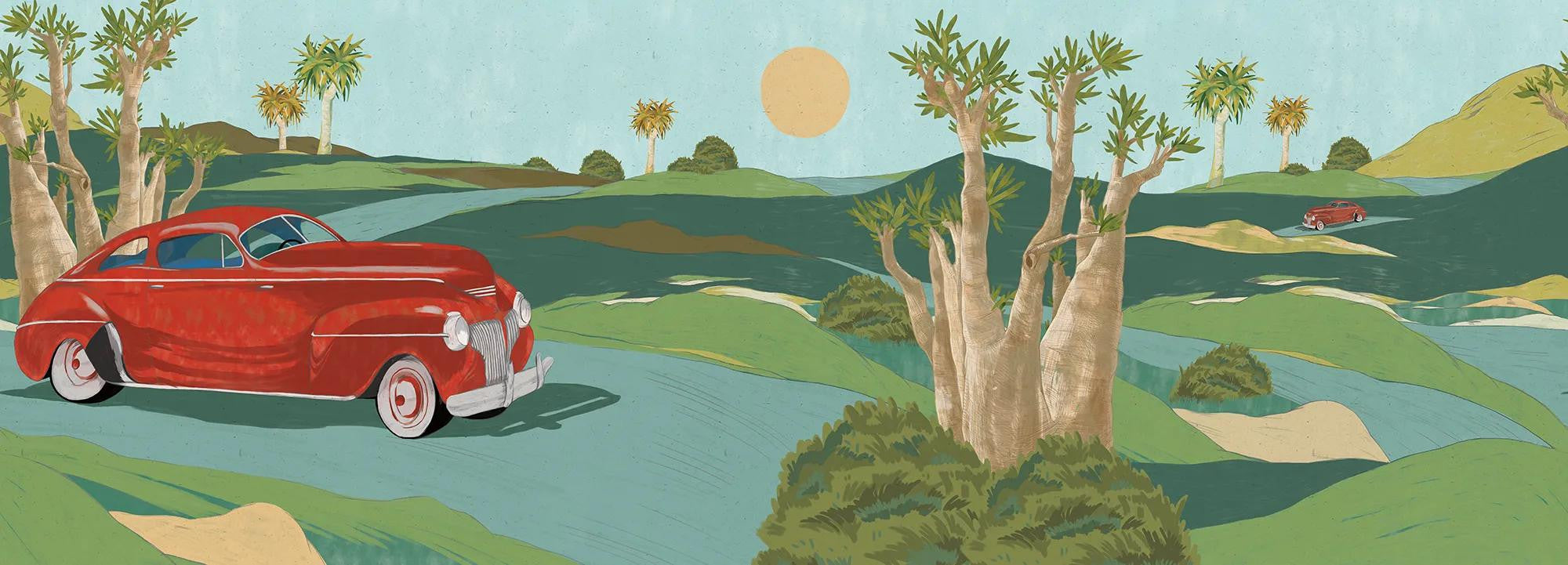 Retro cars (red) Wallpaper