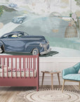Retro cars (blue) Wallpaper