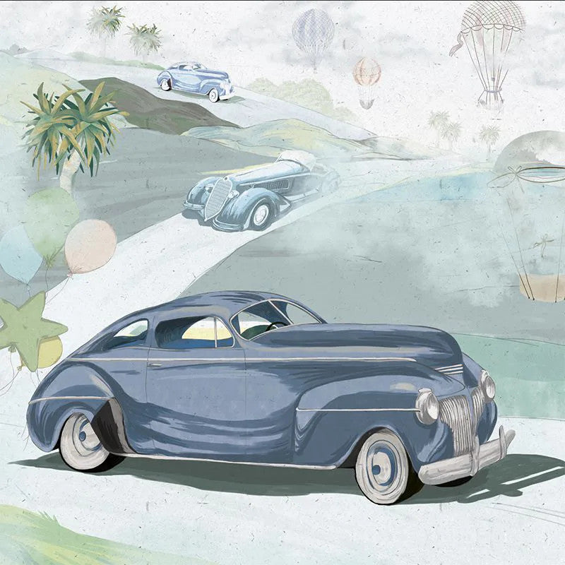Retro cars (blue) Wallpaper