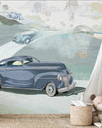 Retro cars (blue) Wallpaper