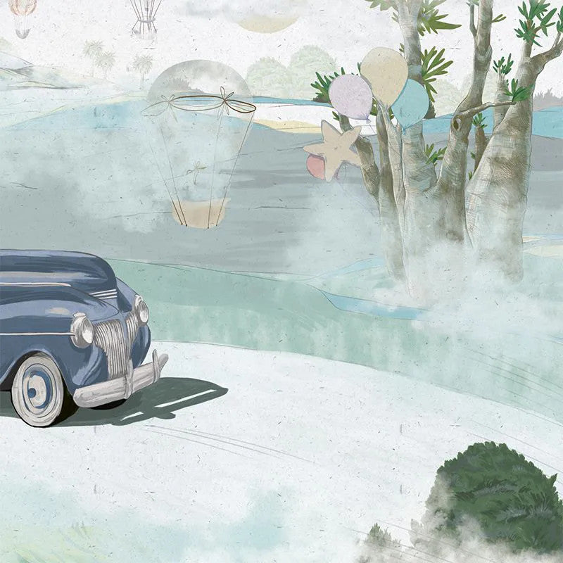 Retro cars (blue) Wallpaper