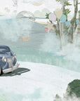Retro cars (blue) Wallpaper