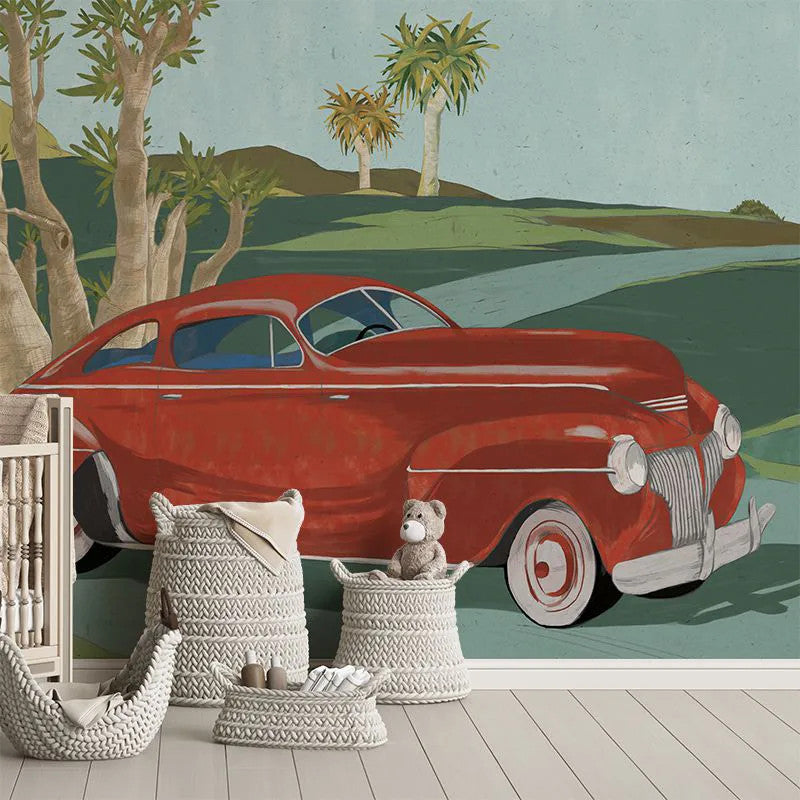 Retro cars (red) Wallpaper