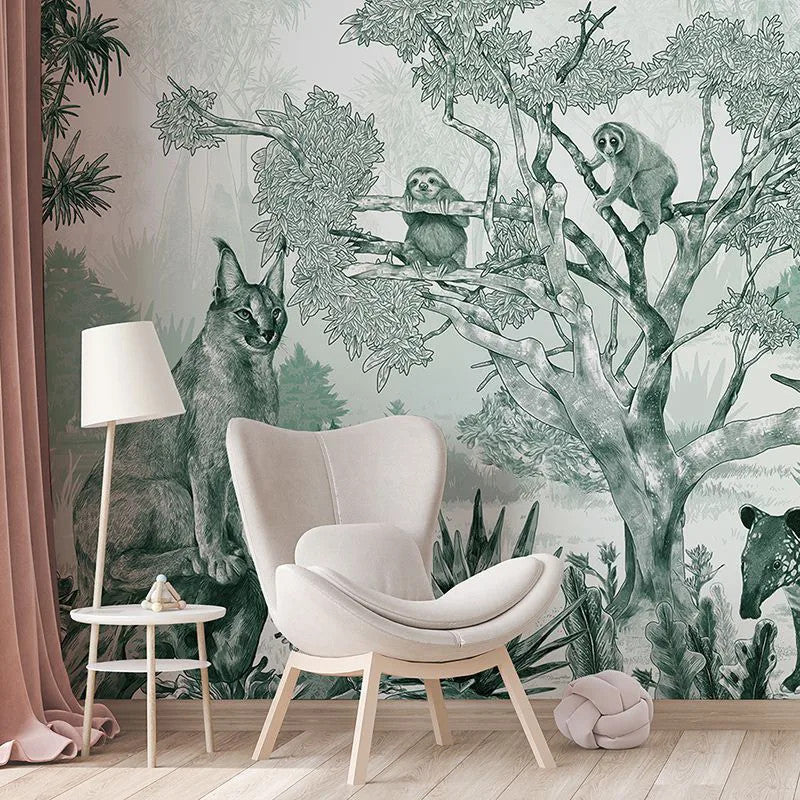 Sleepy Meadow in Green Wallpaper