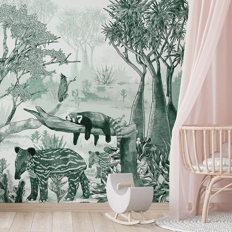 Sleepy Meadow in Green Wallpaper