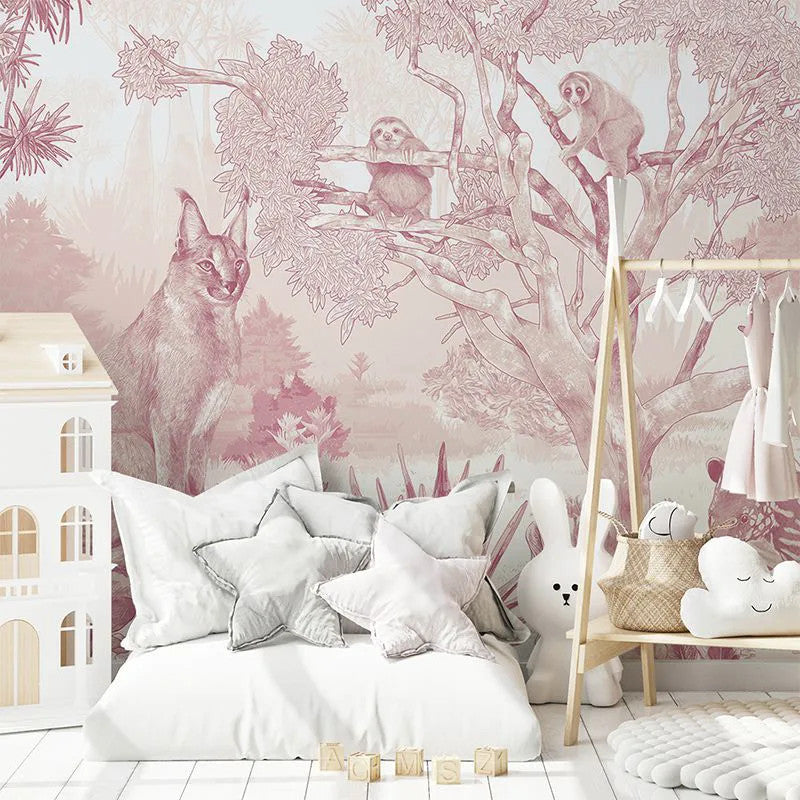 Sleepy Meadow in Pink Wallpaper