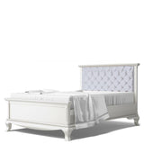 White Wood Full Bed Tufted