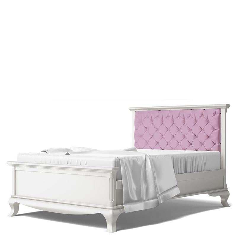 Full Bed Tufted Pink Solid Wood Non-Toxic Finish