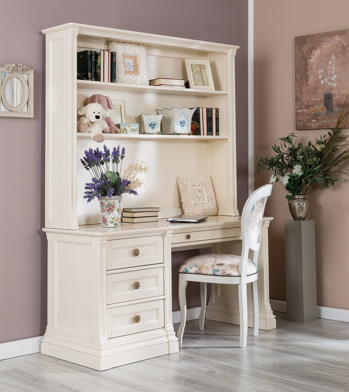 Natural Wood Desk with Hutch