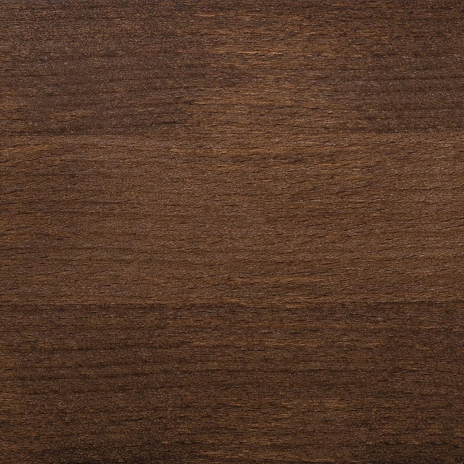A close-up image of a wood surface with a medium brown stain applied to it, showcasing the texture and color of the finish.
