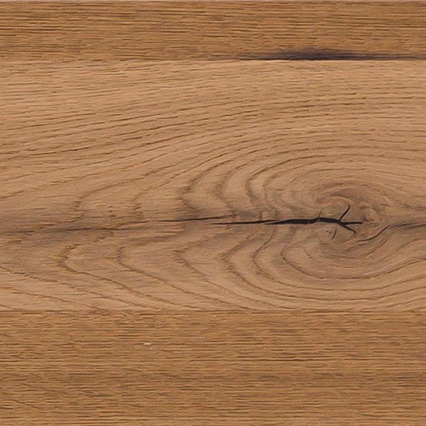 Close-up image of a wood finish sample showcasing the natural grain and color variations of white oak.